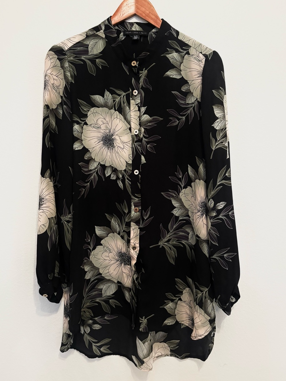 Joan Vass Dark Academia Floral Long Sleeve Button-Down Tunic / Size S